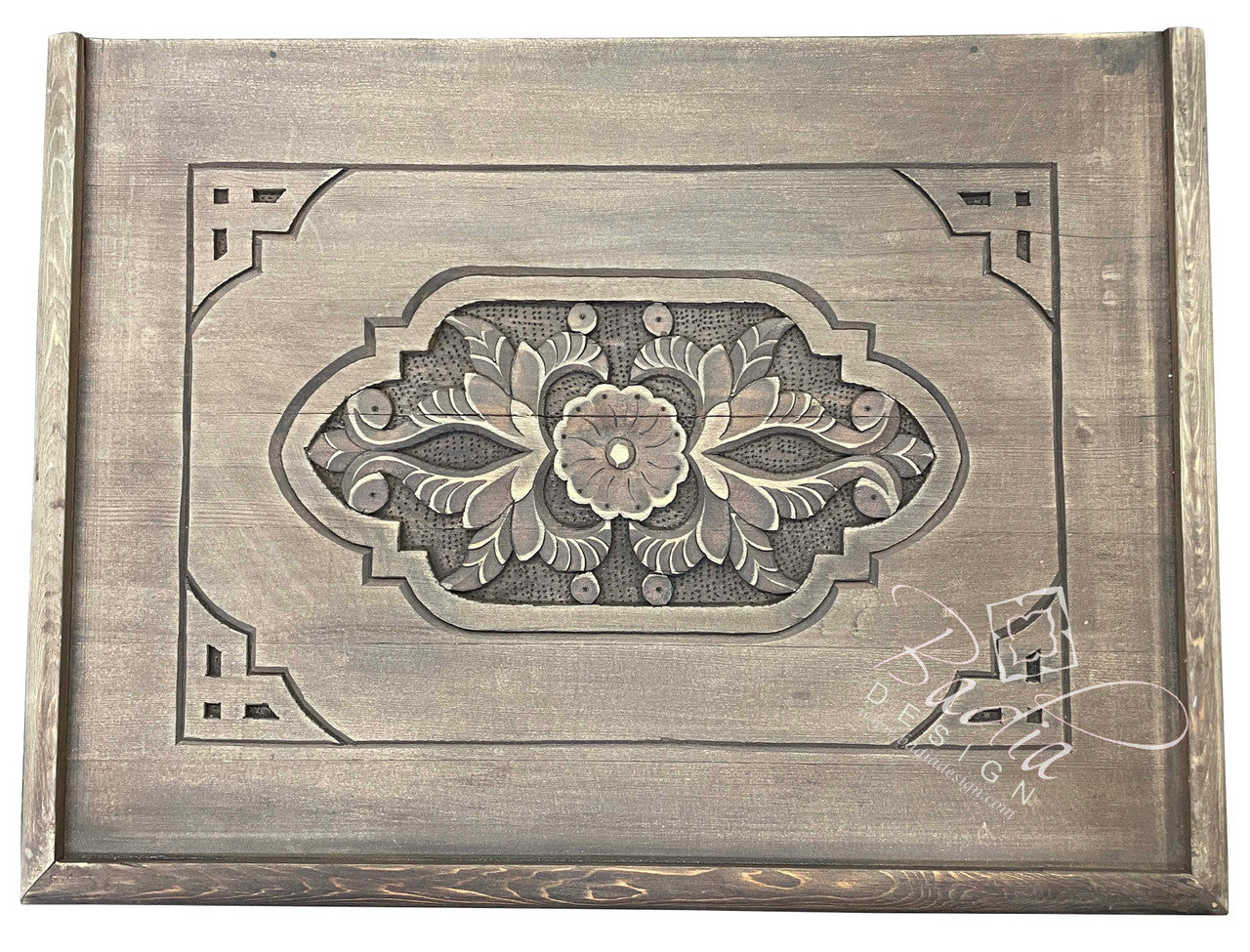 Stained Hand Carved Wooden Nightstand