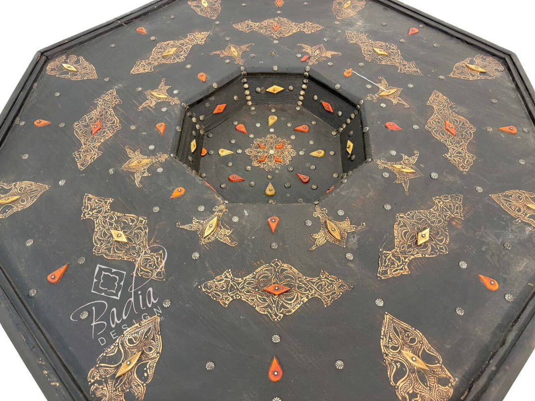 Octagon Embossed Metal and Bone Table