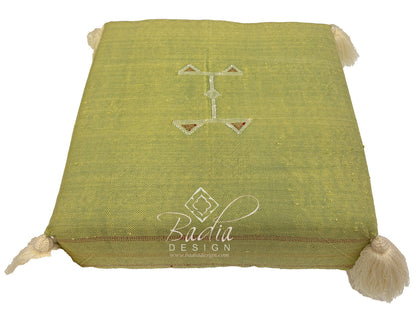 Olive Green Kilim Floor Cushion with Geometric Designs