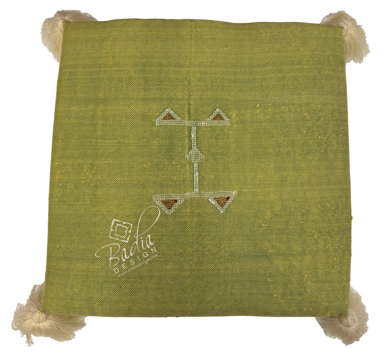 Olive Green Kilim Floor Cushion with Geometric Designs