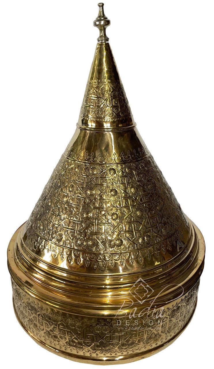 Large Hand Carved Embossed Brass Tajine