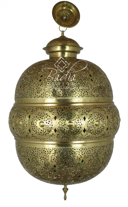 Moroccan Brass Chandelier with Multi Color Glass Eyelets