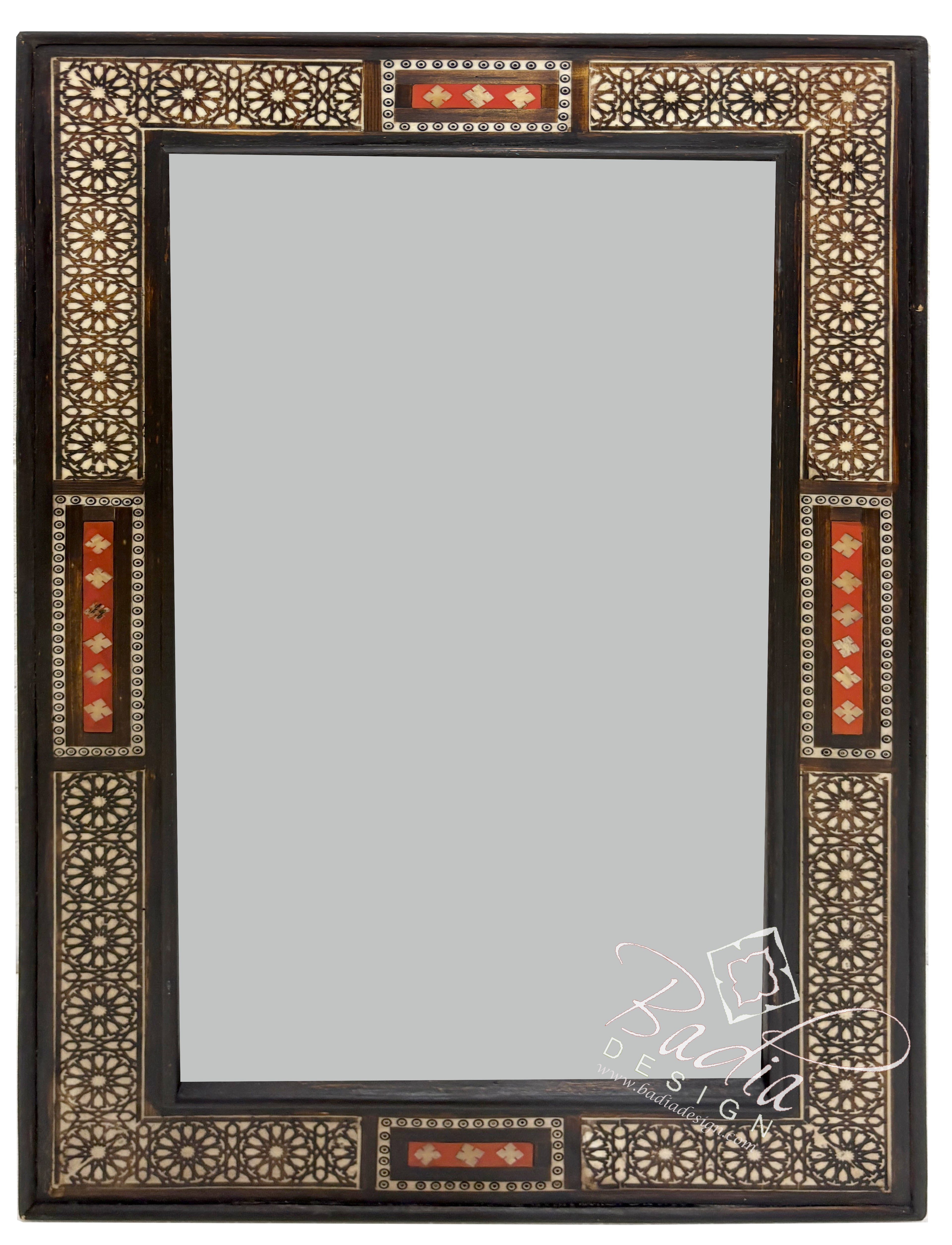 Rectangular Wooden Frame Bone Inlay Mirror