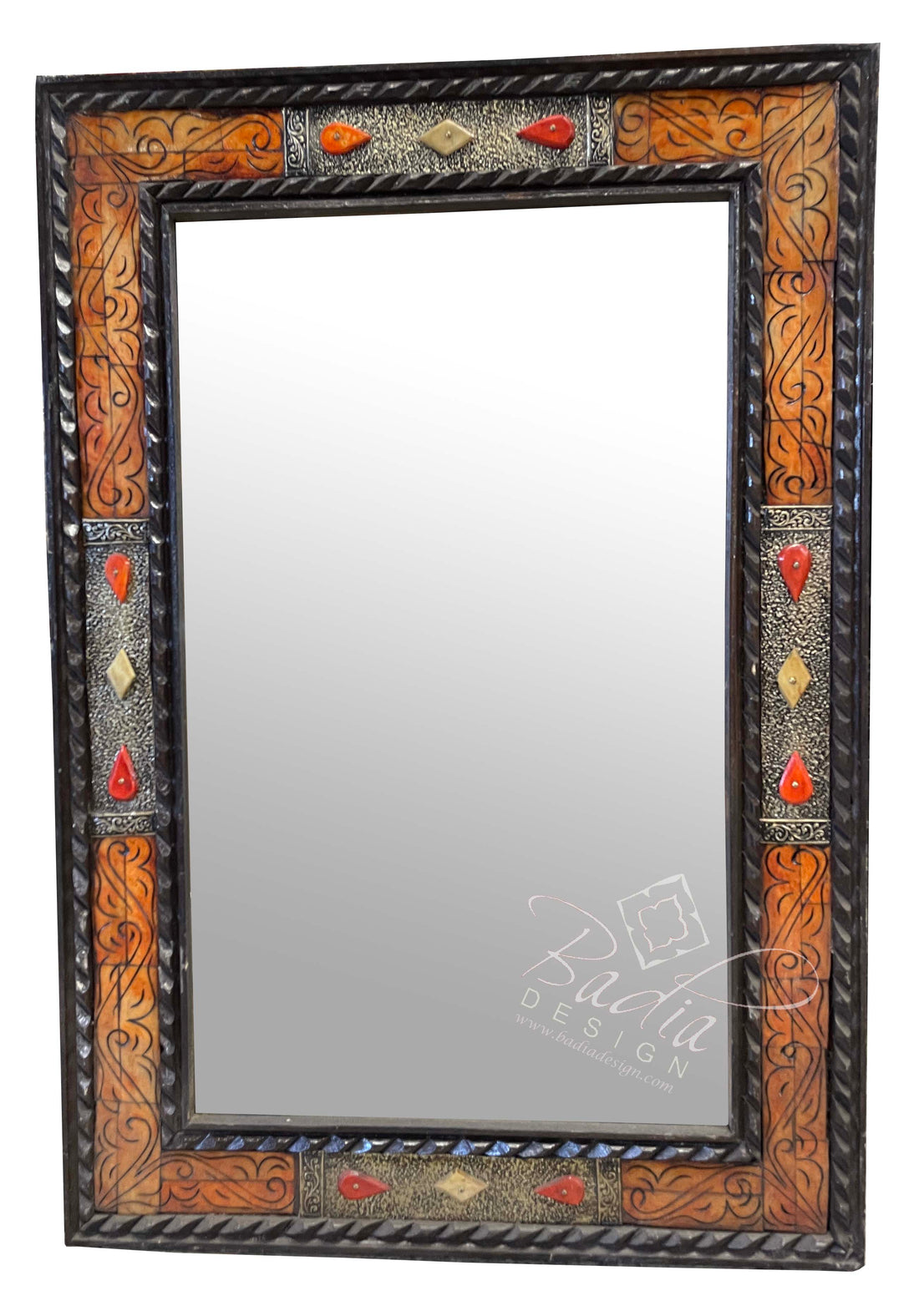 Rectangular Shaped Metal and Orange Bone Mirror
