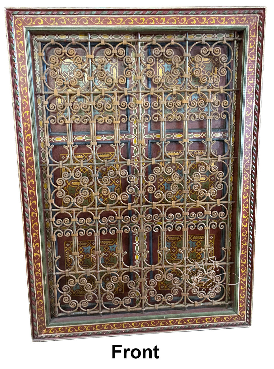 Red Hand Painted Wooden Door with Wrought Iron Screen