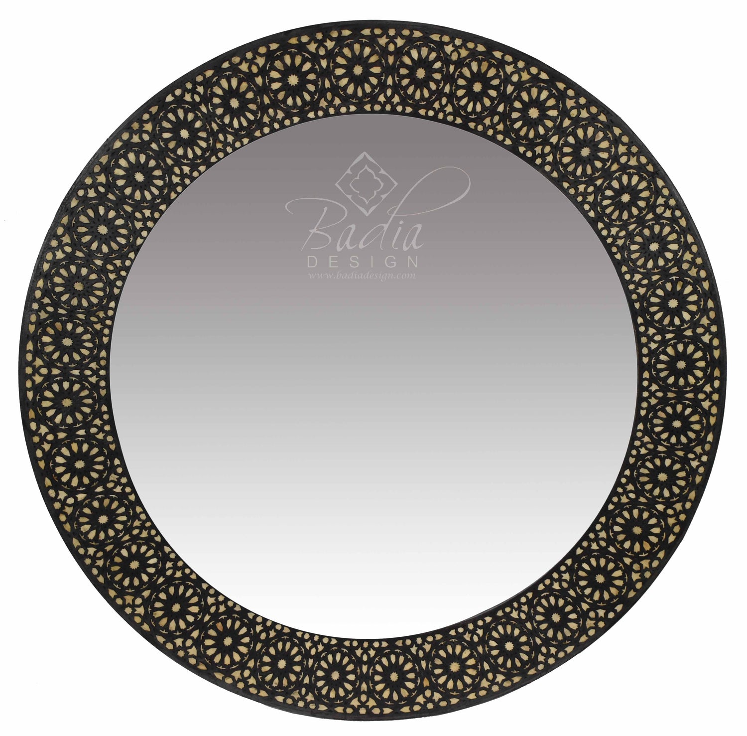 Moroccan Carved Round Bone Inlay Mirror