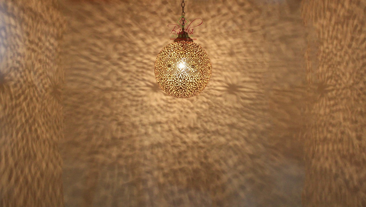 Round Brass Moroccan Pendant Light