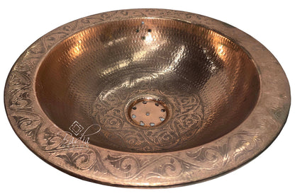 Round Engraved Copper Sink Bowl