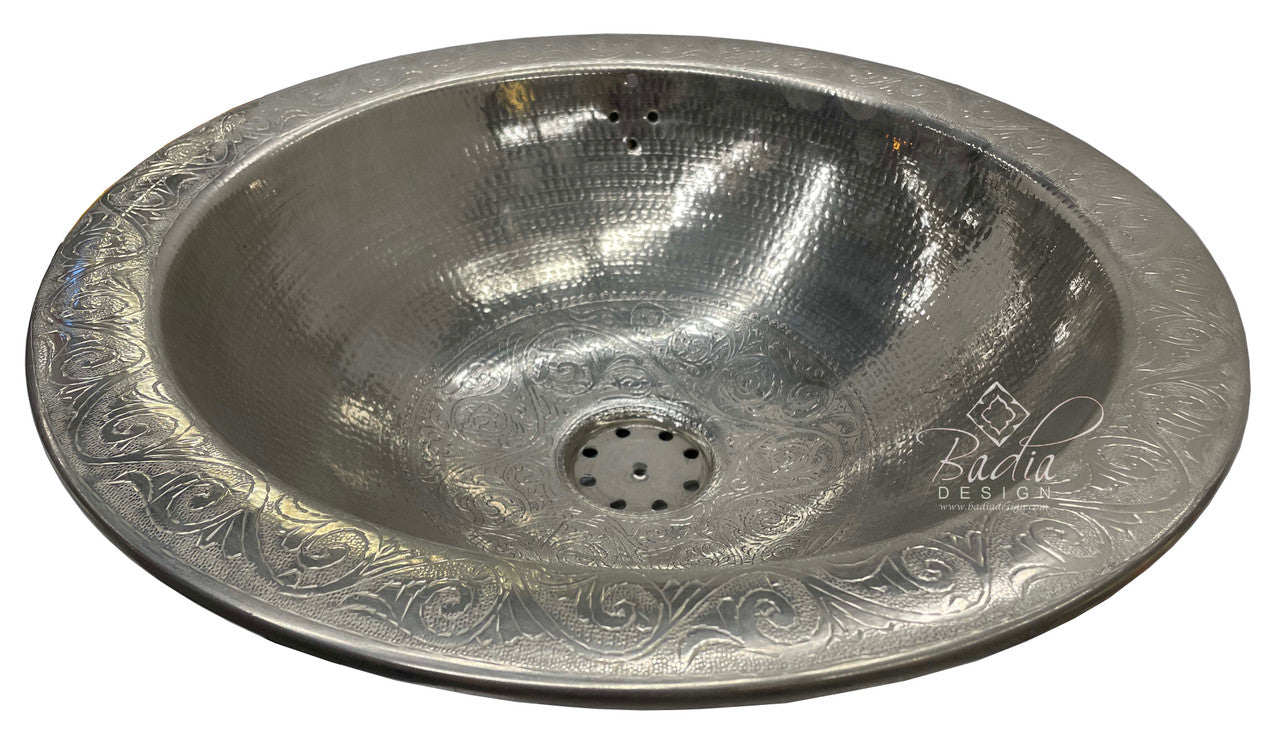 Round Moroccan Engraved Silver Sink Bowl