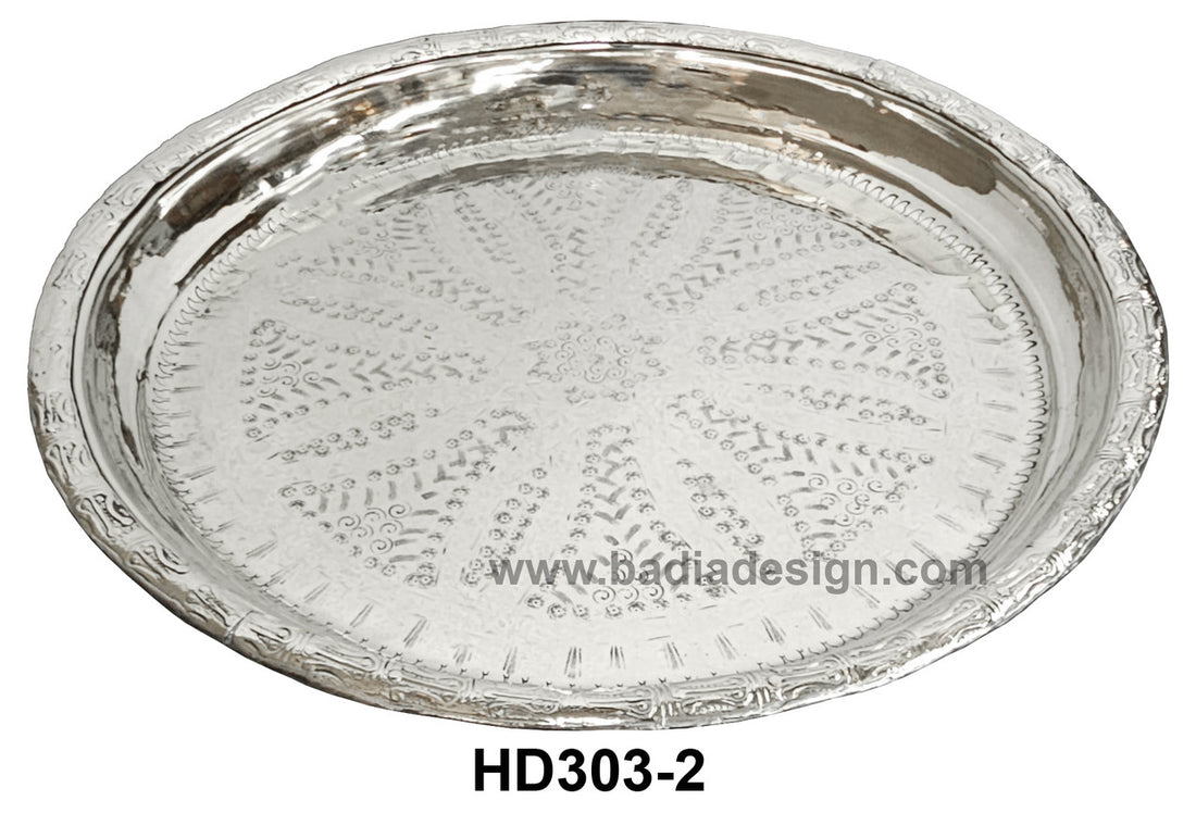 Round Heavy Duty Engraved Silver Trays