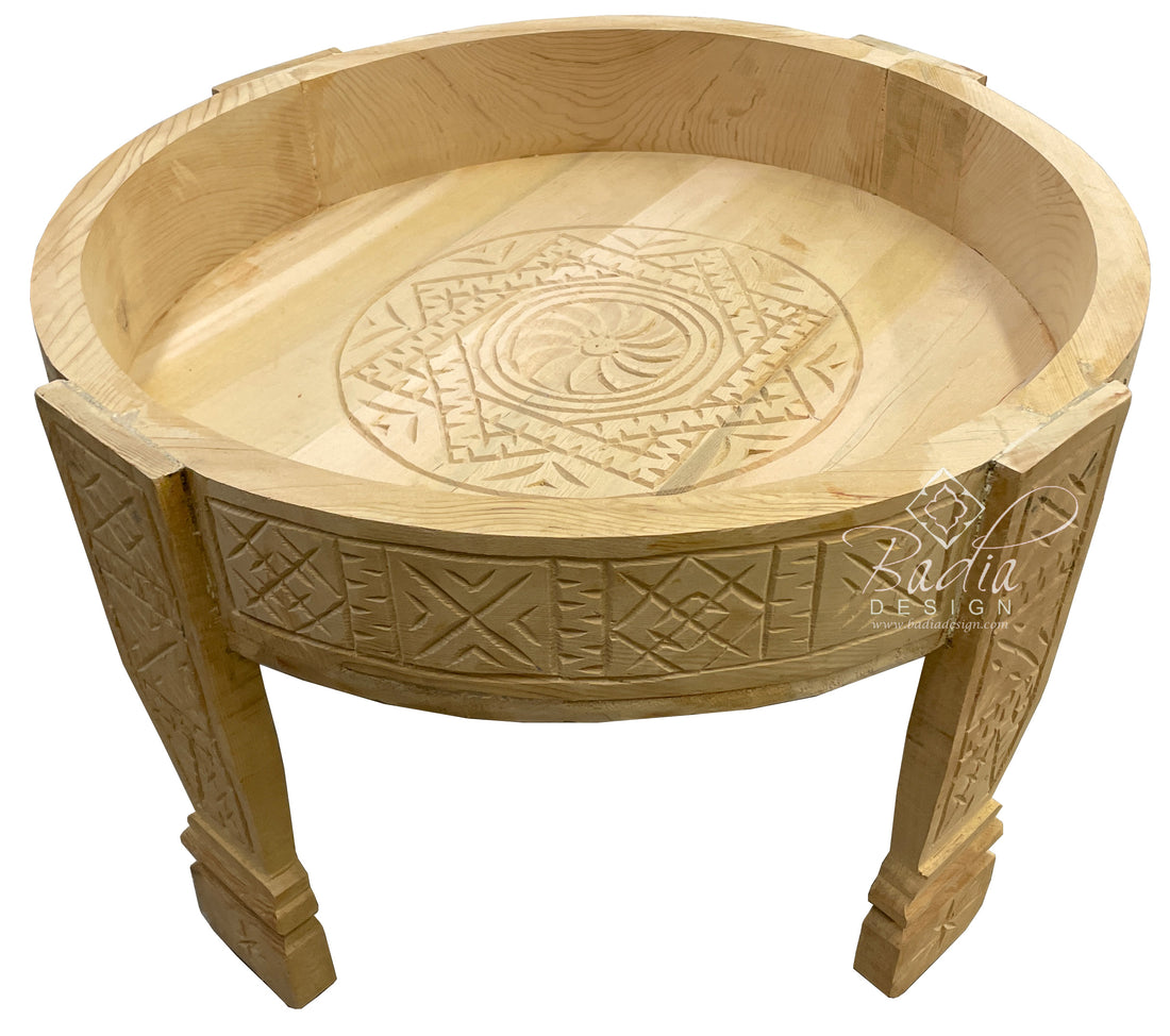 Moroccan Carved Unstained Cedar Table