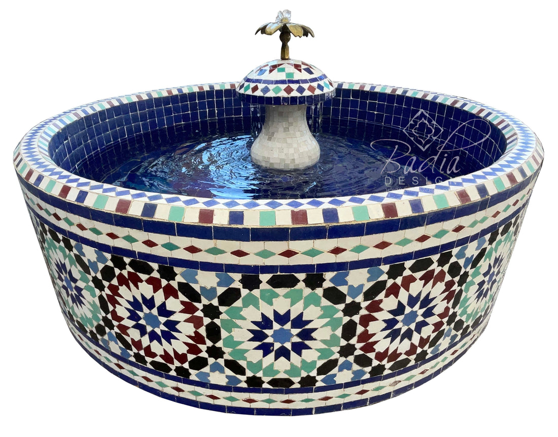Round Mosaic Floor Water Fountain Basin