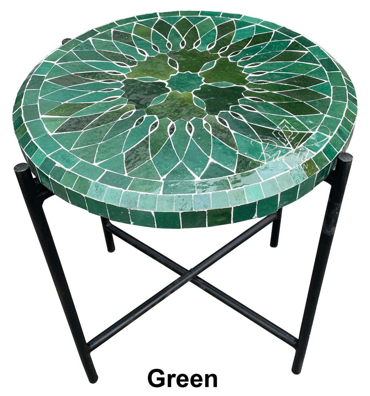 17.5" Round Mosaic Tile Coffee Table with Foldable Base