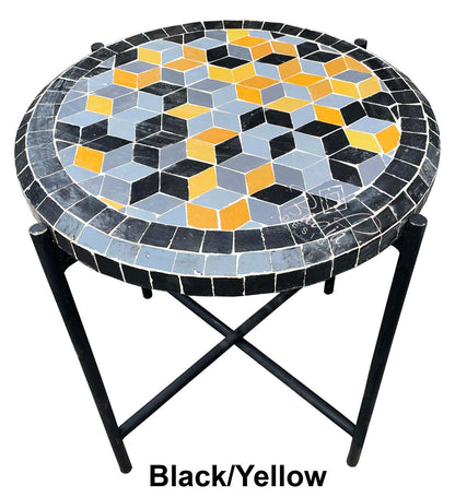 17.5" Round Mosaic Tile Coffee Table with Foldable Base