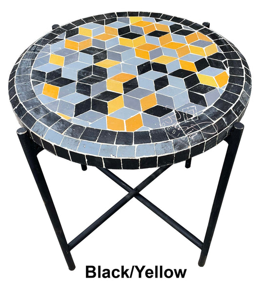 17.5" Round Mosaic Tile Coffee Table with Foldable Base
