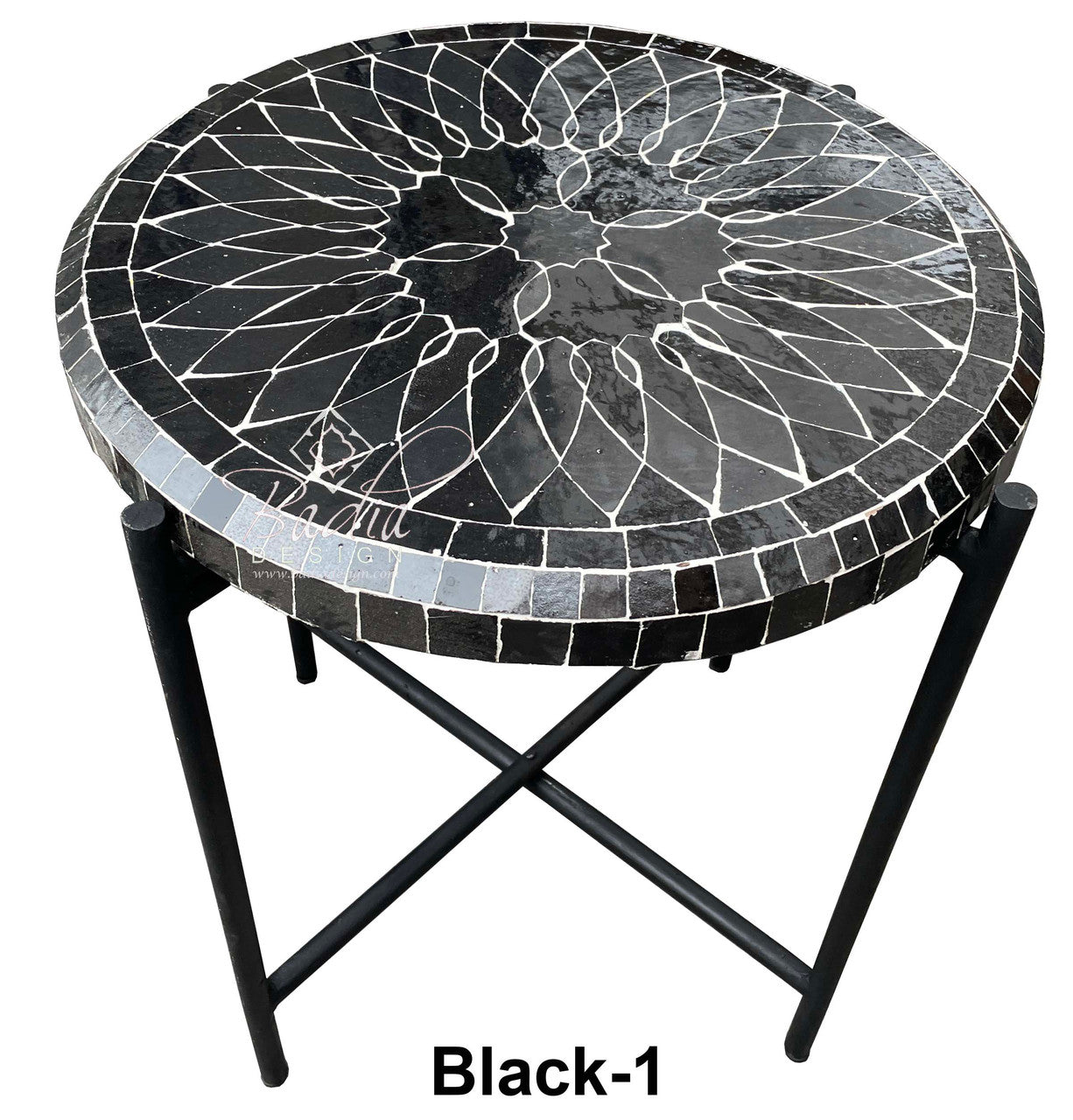 17.5" Round Mosaic Tile Coffee Table with Foldable Base