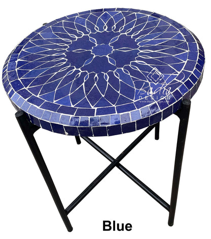 17.5" Round Mosaic Tile Coffee Table with Foldable Base
