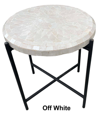 17.5" Round Mosaic Tile Coffee Table with Foldable Base
