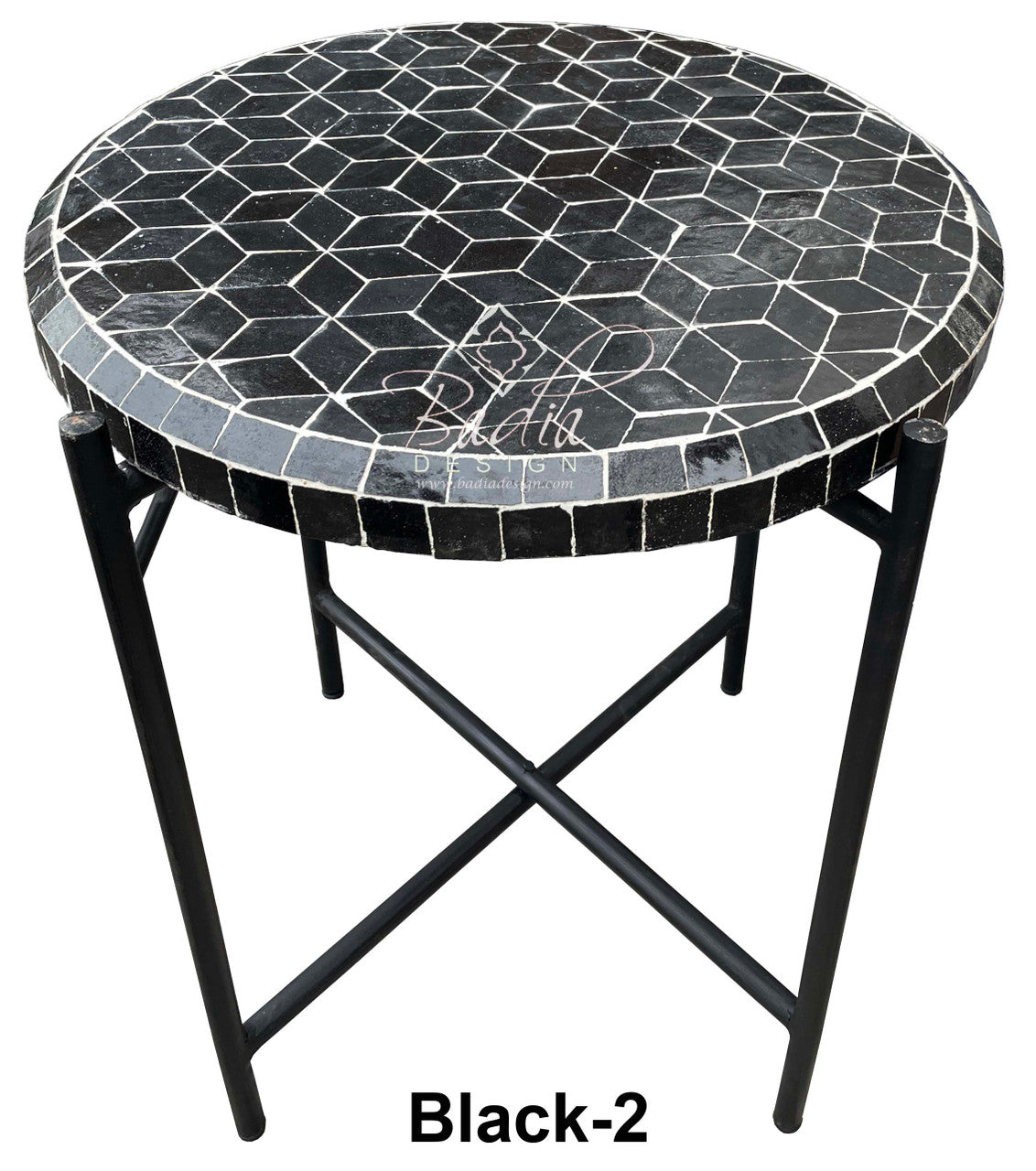 17.5" Round Mosaic Tile Coffee Table with Foldable Base