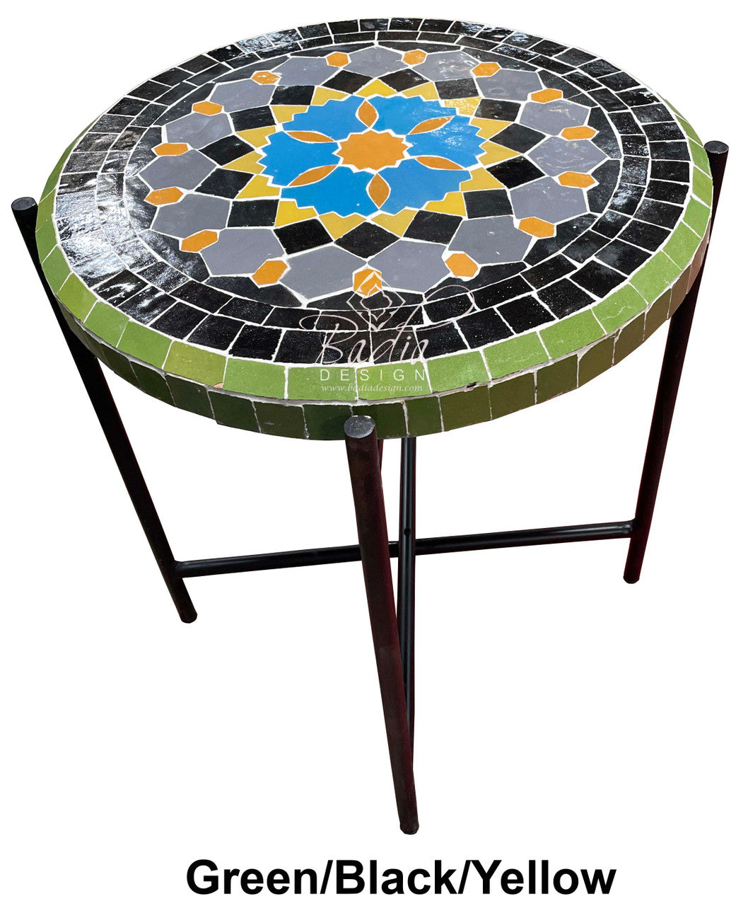 17.5" Round Mosaic Tile Coffee Table with Foldable Base