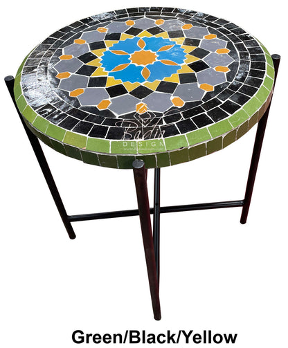 17.5" Round Mosaic Tile Coffee Table with Foldable Base