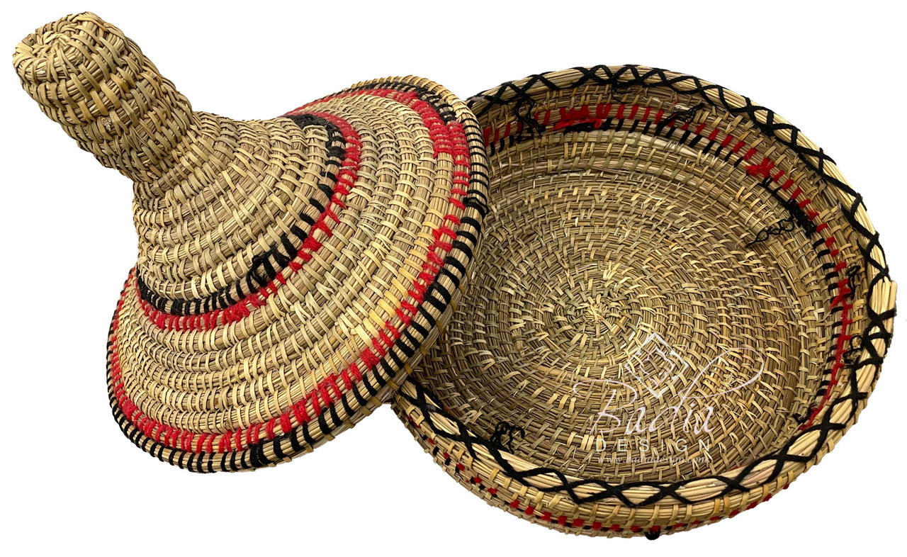 Round Top Handwoven Straw Basket with Lid