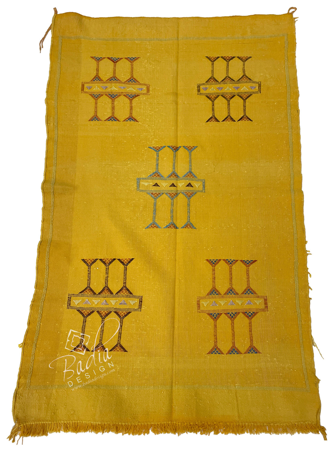 Yellow Tribal Rug with Geometric Designs