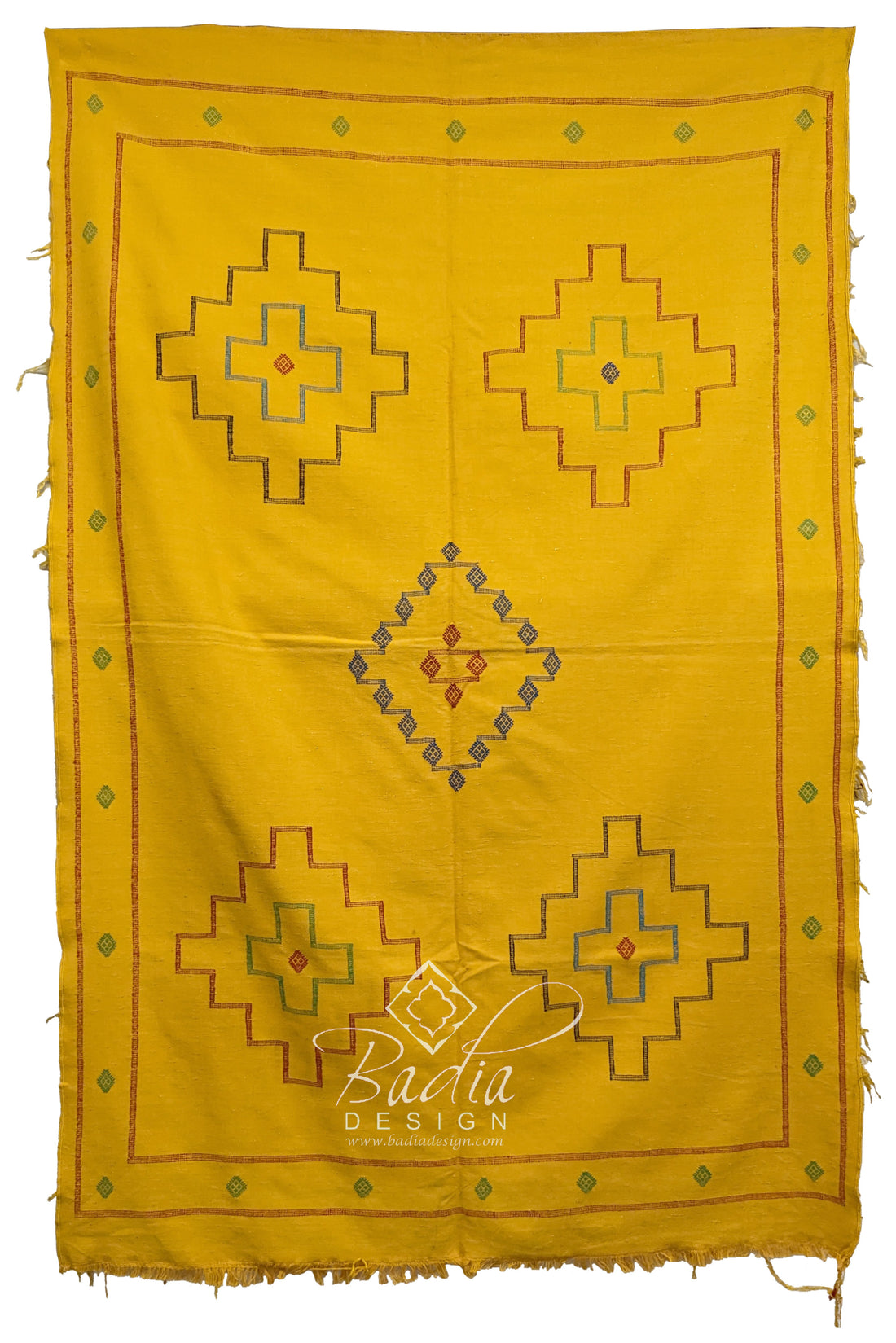 Yellow Multi-Color Tribal Rug with Geometric Designs