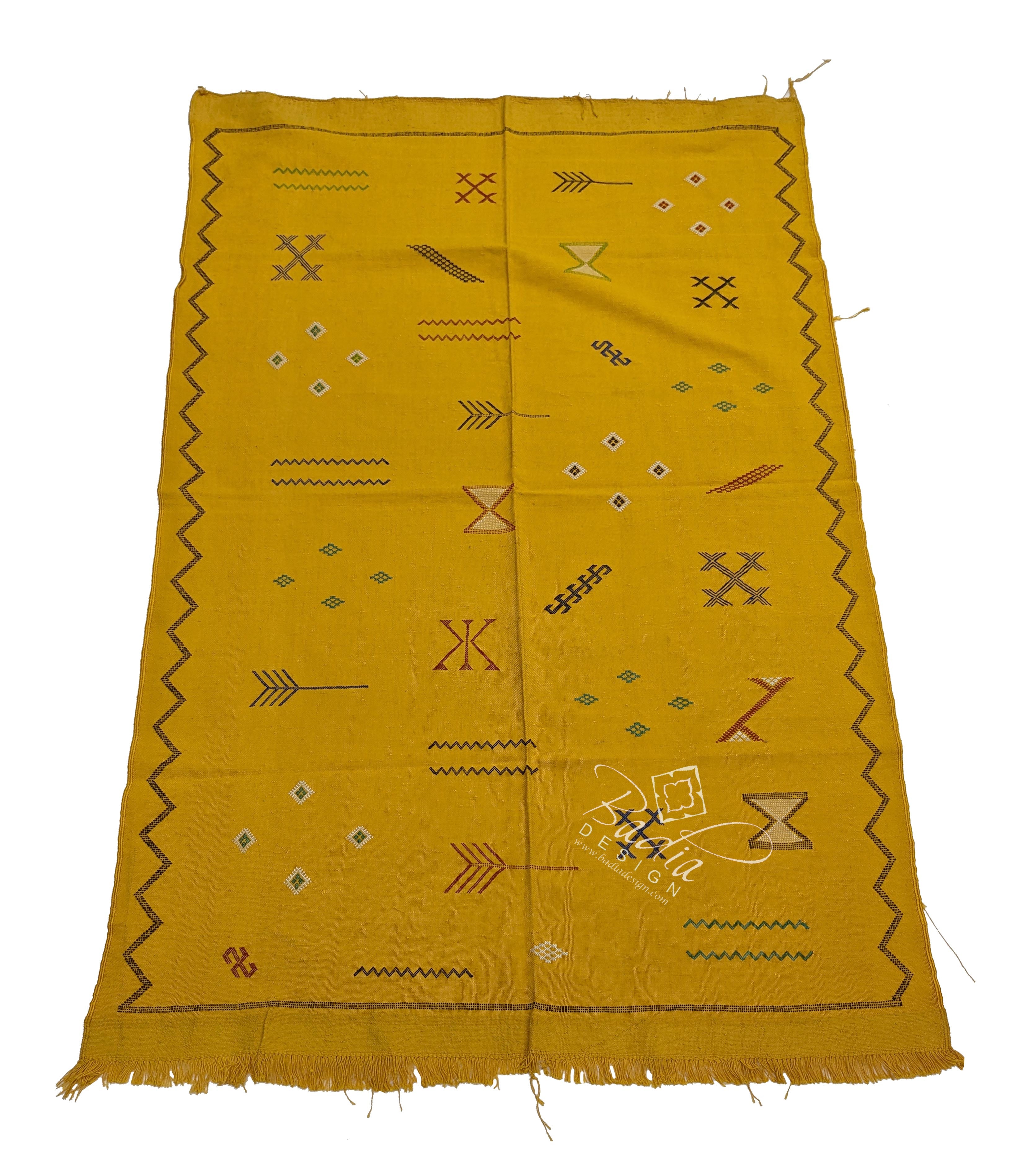 Small Mustard Color Tribal Rug with Geometric Designs