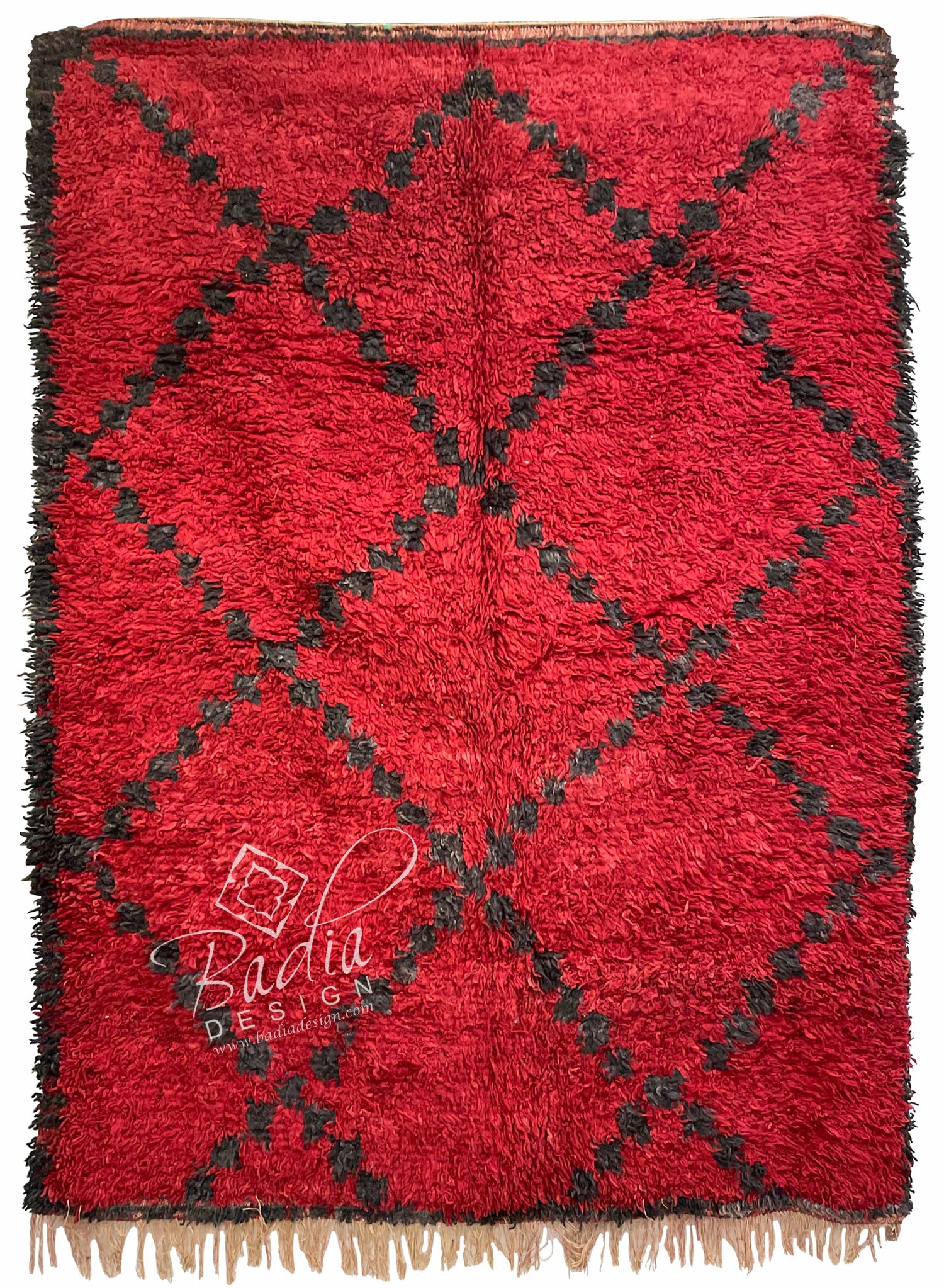 Red Rug with Multicolor Geometric Patterns