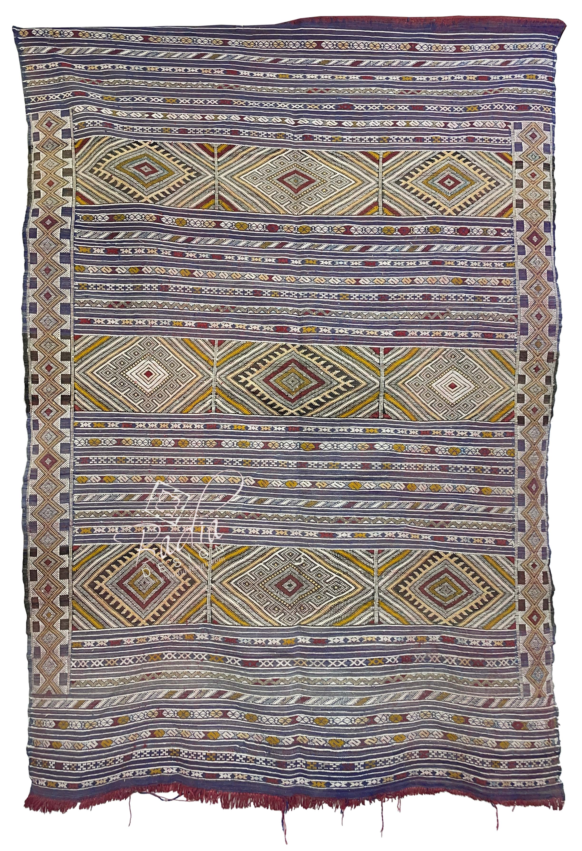 Handwoven Multi-Color Moroccan Kilim Rug with Tribal Designs