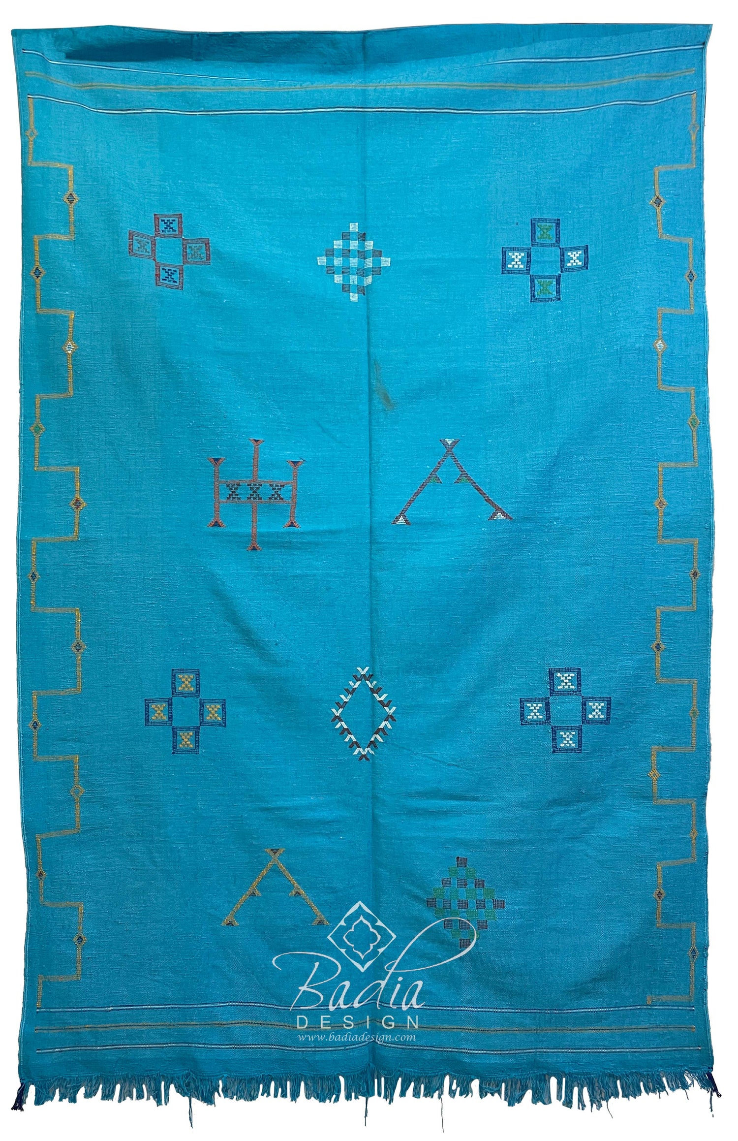 Blue Handmade Rug with Tribal Designs