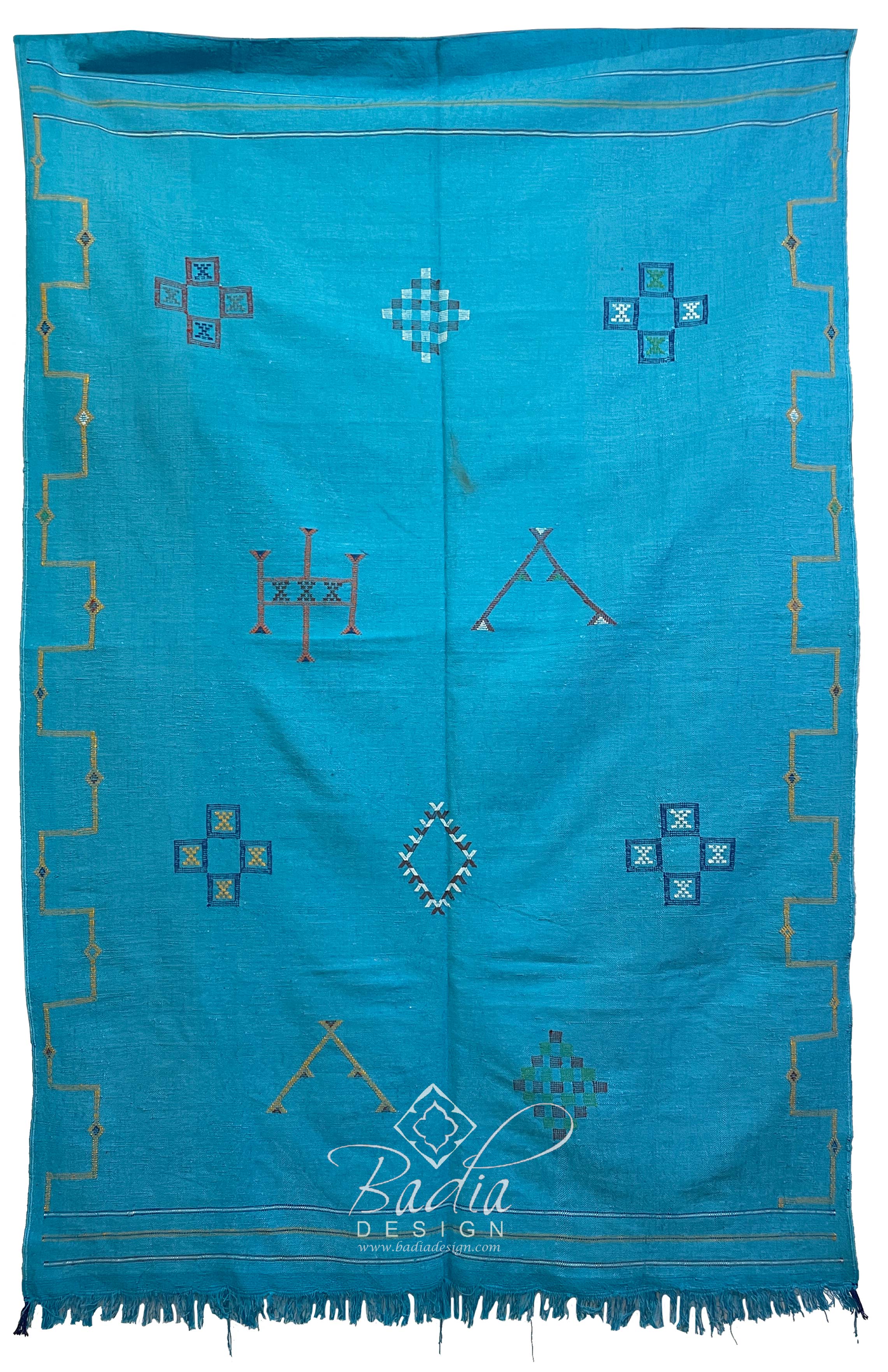 Blue Handmade Rug with Tribal Designs