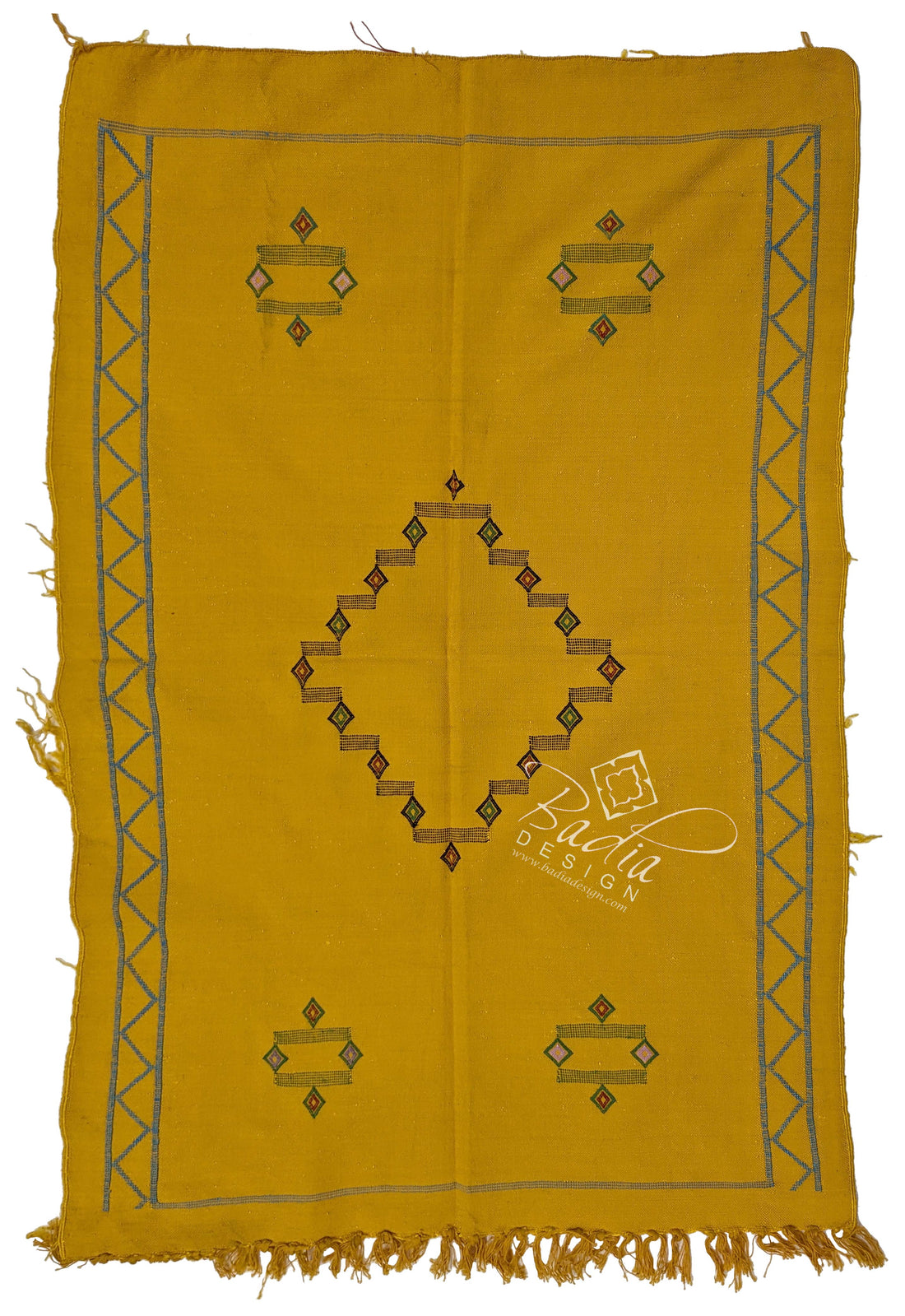 Yellow Cactus Silk Rug with Tribal Designs