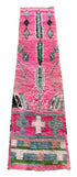 Pink Moroccan Runner Rug with Teal Geometric Designs