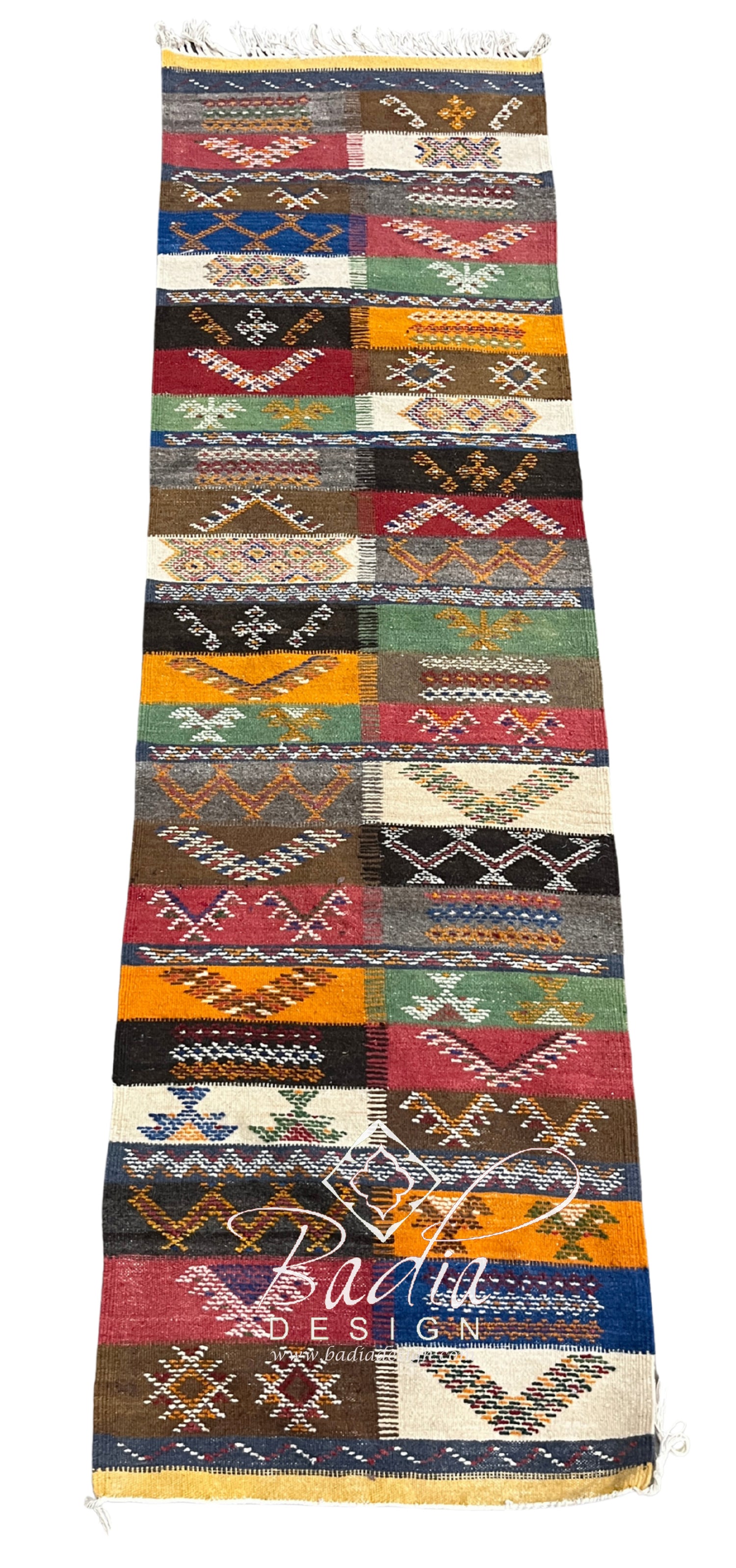 Multi-Color Moroccan Runner Rug with Patchwork Tribal Designs