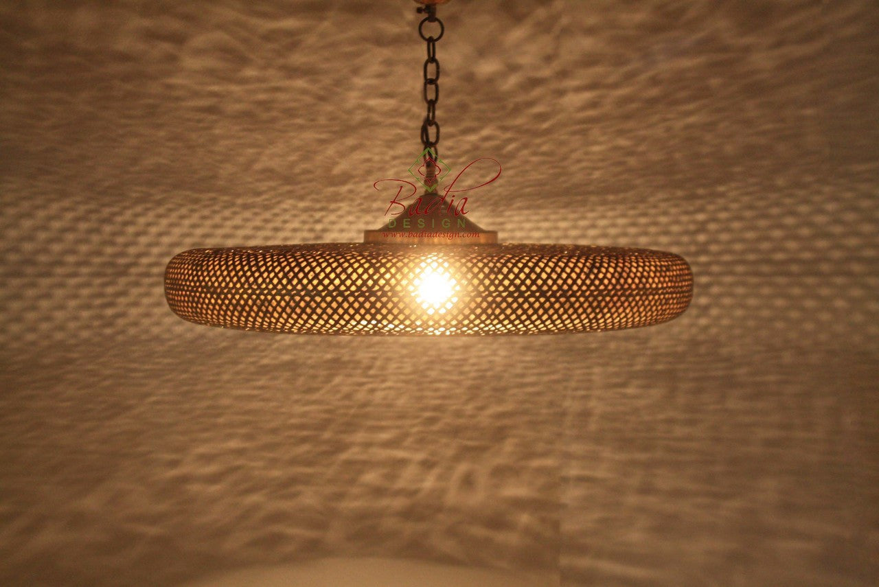 Saucer Shaped Brass Pendant Light
