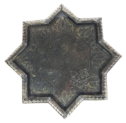 Silver Embossed Nickel Star Table with Glass Top