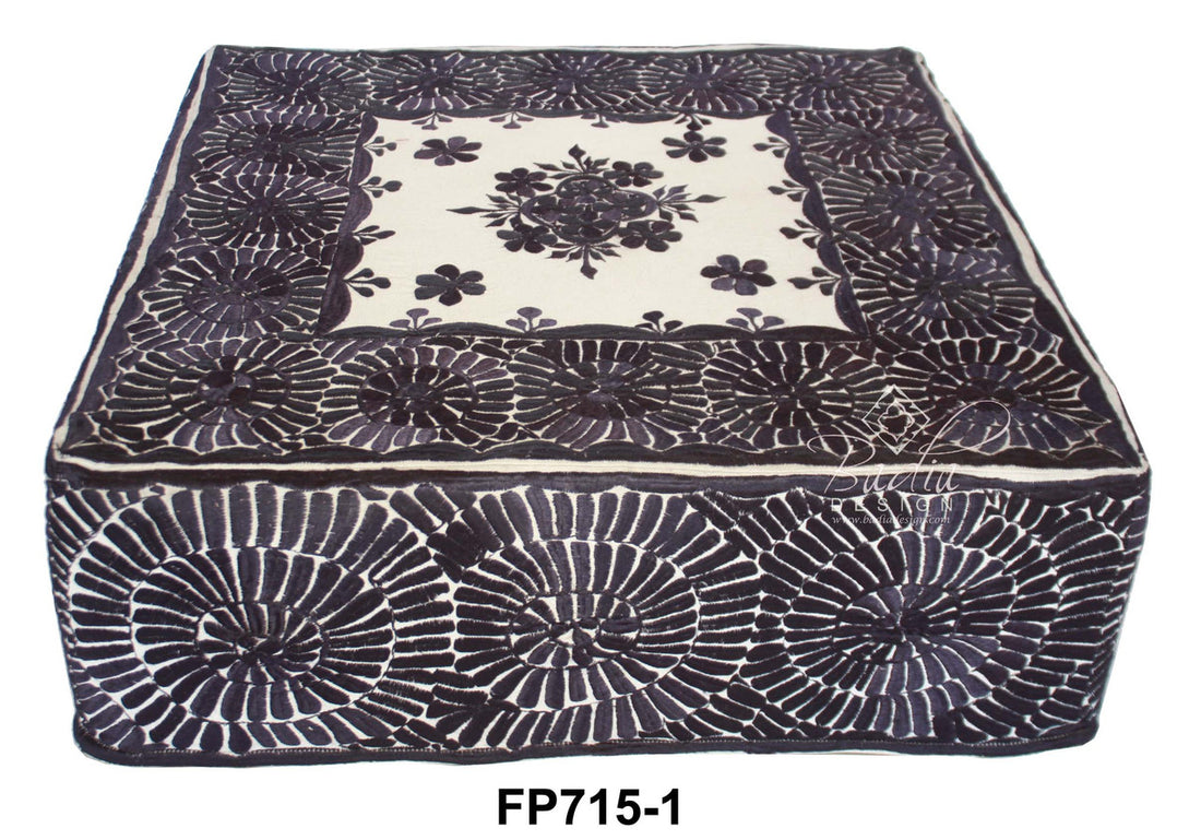 Wool Square Embroidered Floor Ottoman