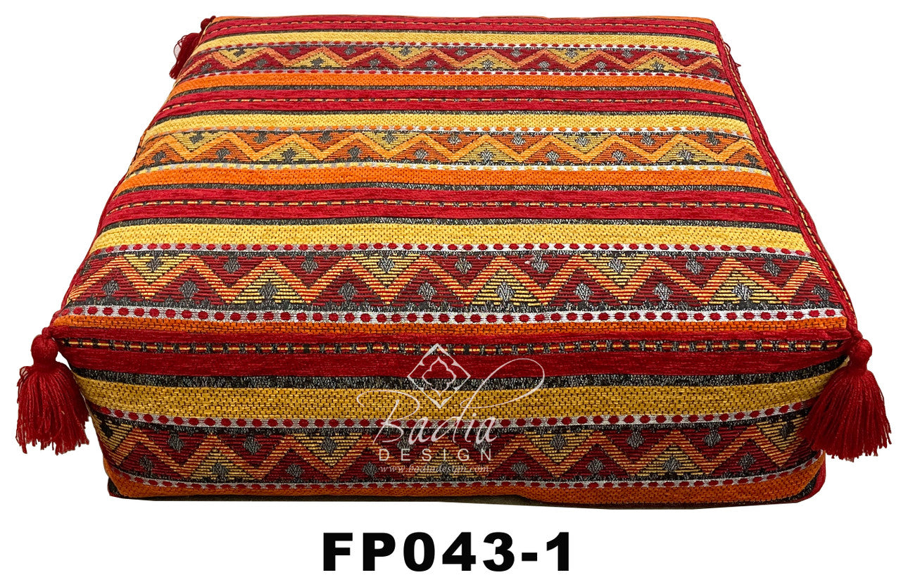 Square Kilim Ottoman with Tassels