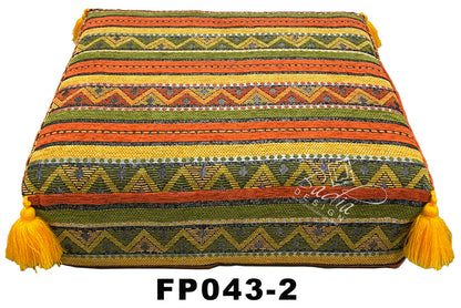 Square Kilim Ottoman with Tassels