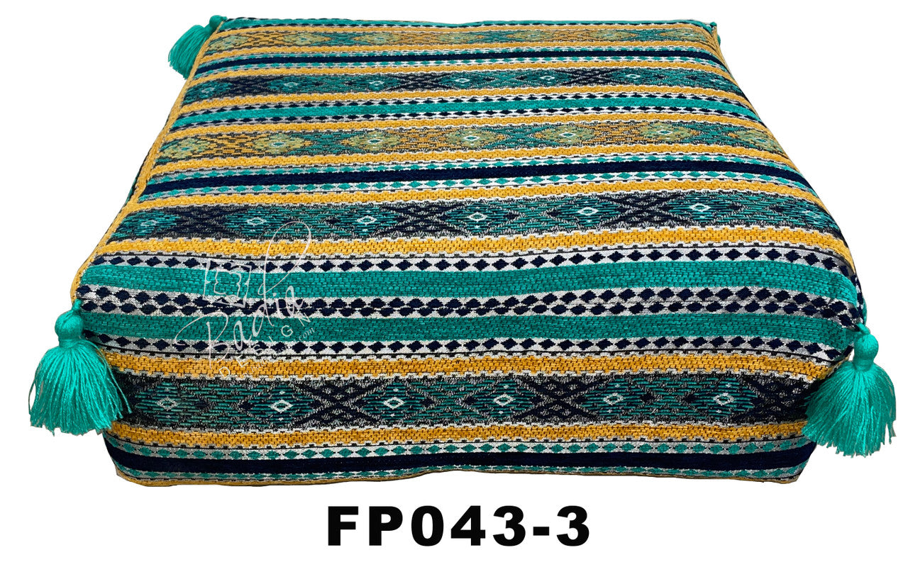 Square Kilim Ottoman with Tassels