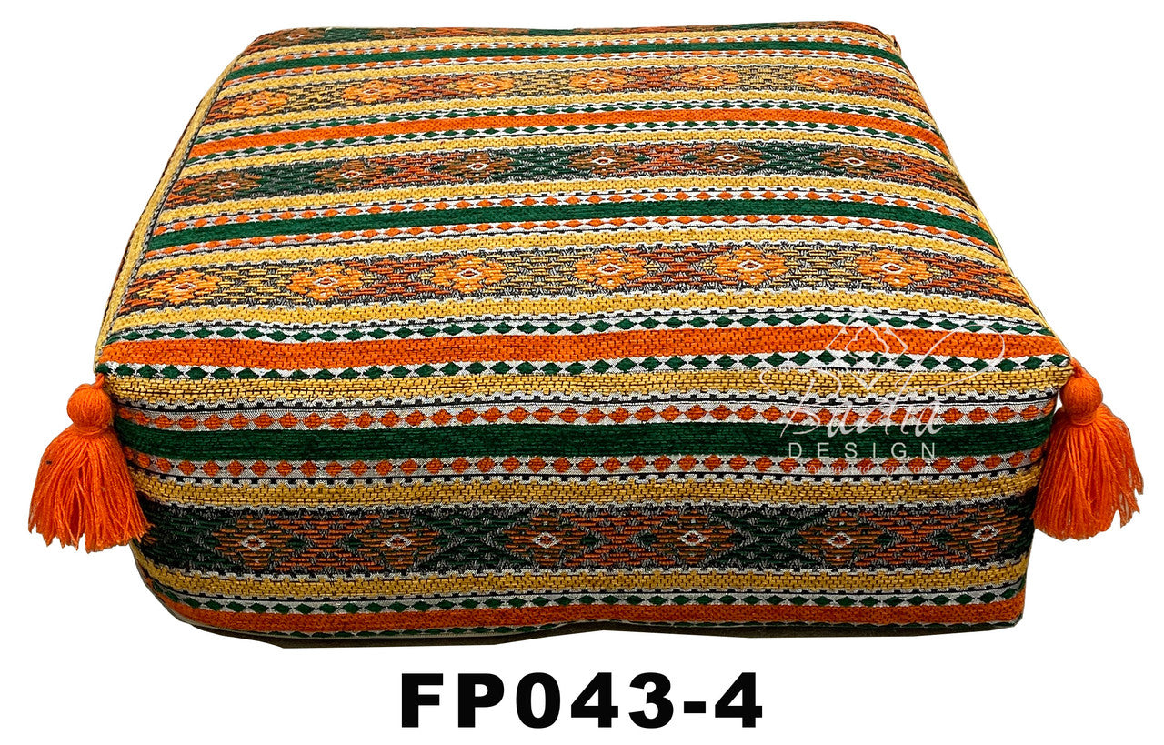 Square Kilim Ottoman with Tassels