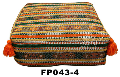 Square Kilim Ottoman with Tassels