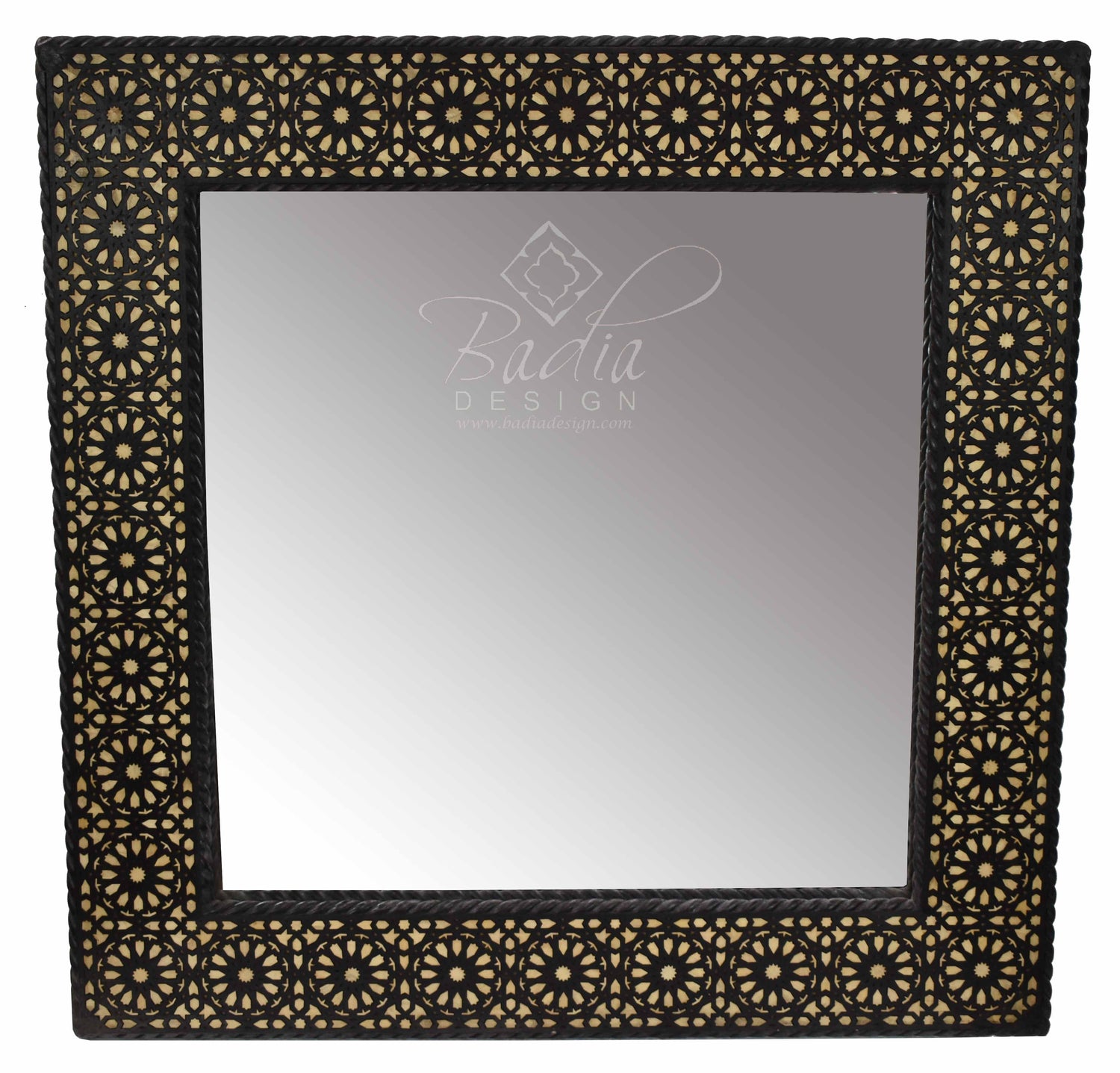 Moroccan Carved Square Bone Inlay Mirror