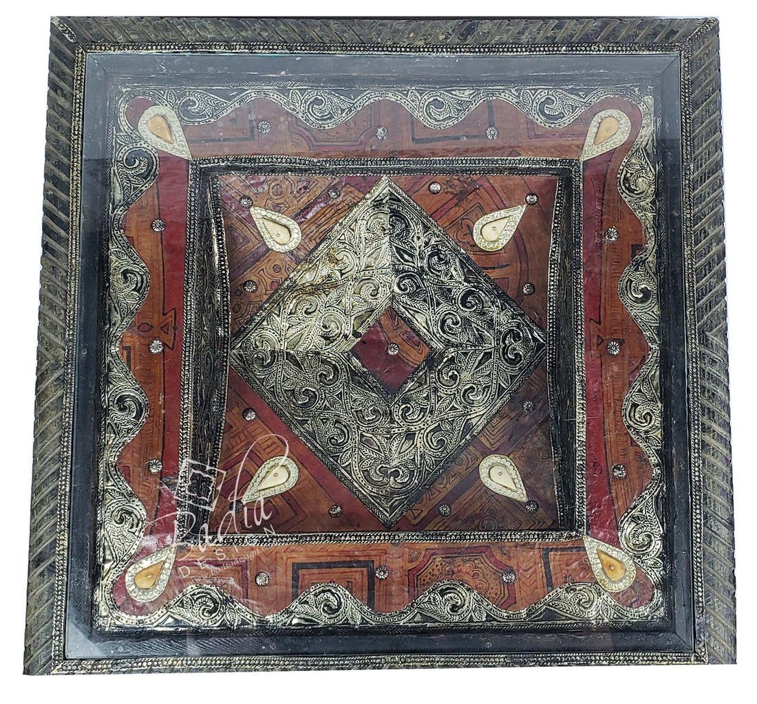 Vintage Square Embossed Metal and Bone Table