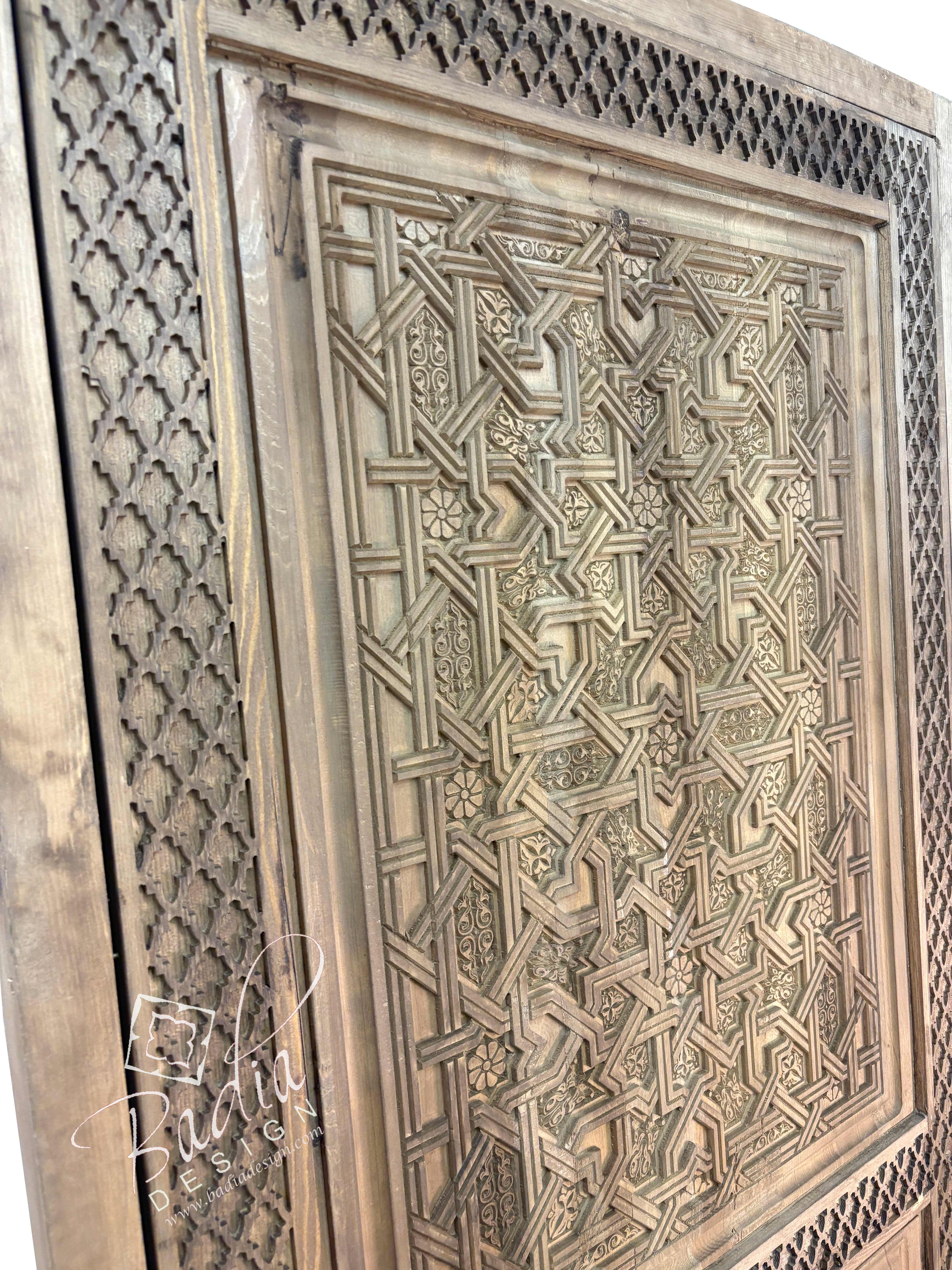 Stained Hand Carved Wooden Door