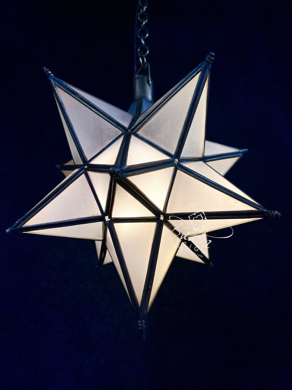 Star Brass Lantern with White Glass
