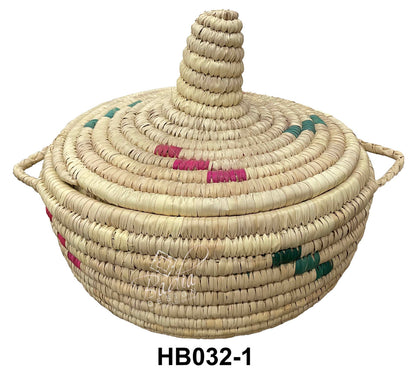 Round Top Handwoven Straw Container with Lid