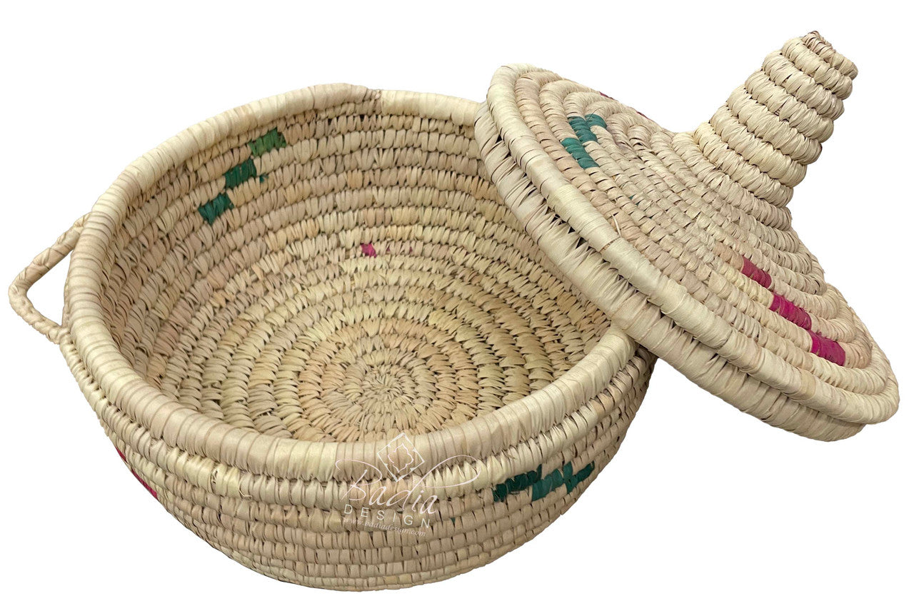 Round Top Handwoven Straw Container with Lid